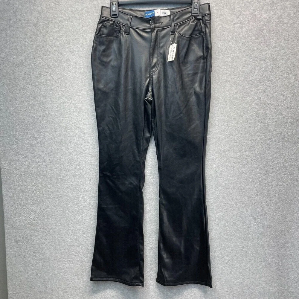 Old Navy High Rise Flare Pants Girls 18 Black Faux Leather New